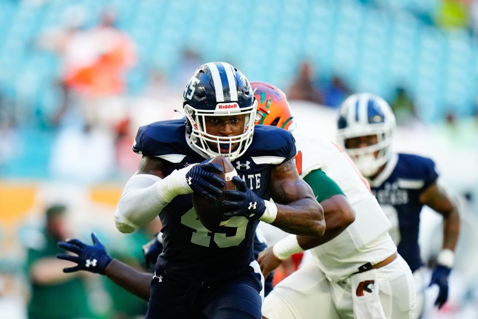 Former Jackson State linebacker Aubrey Miller Jr. (45) says Pro Day gave him the opportunity to show NFL scouts that HBCU players deserve the opportunity to play at the next level.