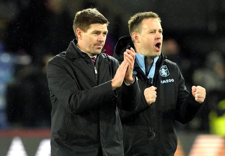 Aston Villa manager Steven Gerrard celebrates victory at Crystal Palace (Jonathan Brady/PA) (PA Wire)