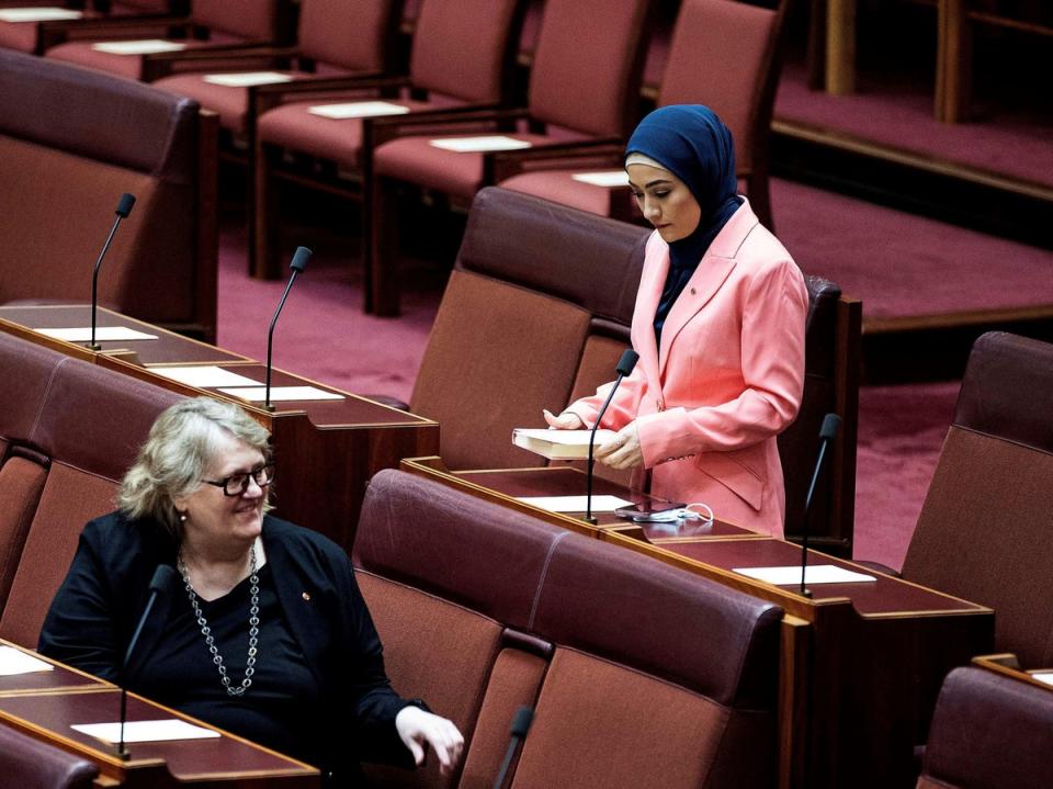 Fatima Payman in the senate during the opening of the 47th parliament on 26 July 2022 (AFP via Getty Images)