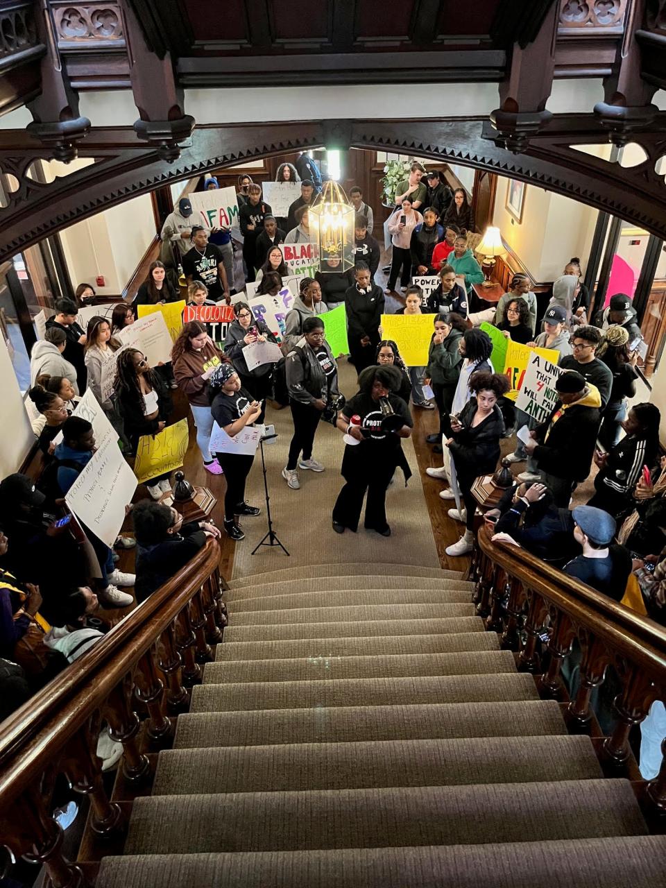 Seton Hall University students occupy the university president's office as part of protests that started on May 3 to get more resources for the school's Africana Studies Program.