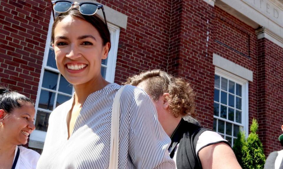 Alexandria Ocasio-Cortez at the ‘Families Belong Together’ march in New York on Saturday.