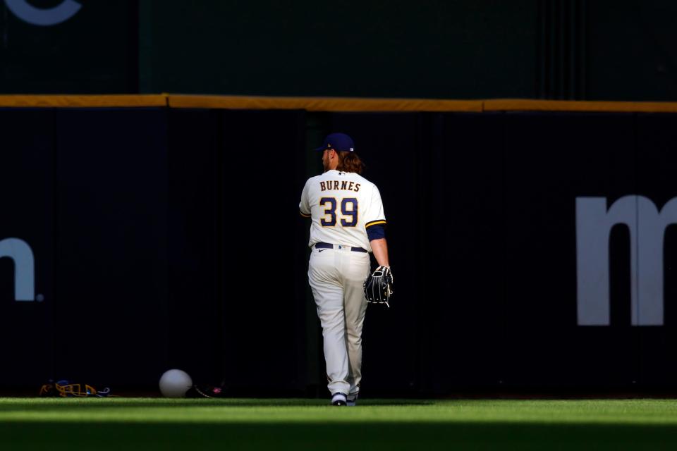 Milwaukee Brewers pitcher Corbin Burnes (39) walks to the bullpen prior to the game against the St. Louis Cardinals at American Family Field.