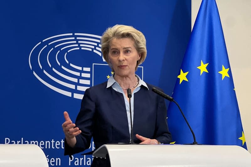 Ursula von der Leyen, President of the European Commission, speaks at a press conference in the European Parliament on the EU Parliament's vote in favor of the controversial asylum reform. The European Parliament has cleared the way for the controversial EU asylum reform. Jessica Lichetzki/dpa