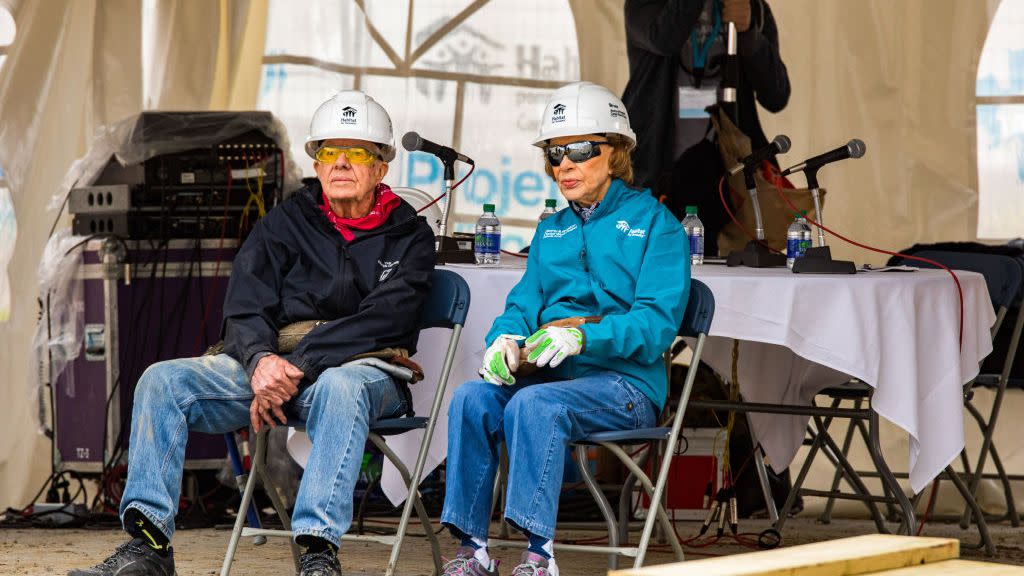 edmonton, alberta, canada 20170710 l r former us president jimmy carter and his wife rosalynn carter take a break at the jimmy and rosalynn carter work project for habitat for humanity edmonton photo by ron palmersopa imageslightrocket via getty images
