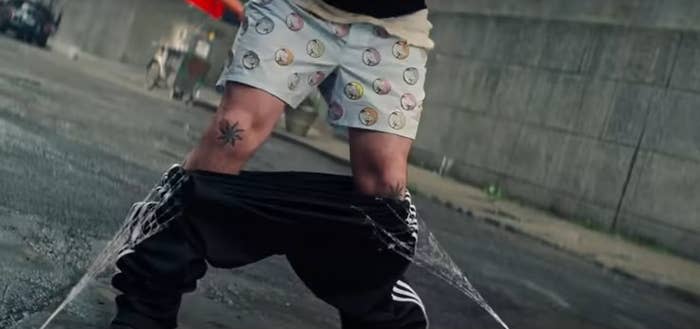 Alexei with pants pulled down by Spider-Man's webs, revealing underwear with rhinos on it, in "The Amazing Spider-Man 2"