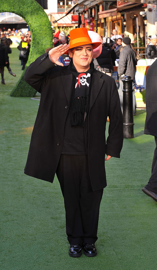 <a href="http://movies.yahoo.com/movie/contributor/1800120924" data-ylk="slk:Boy George;elm:context_link;itc:0;sec:content-canvas" class="link ">Boy George</a> attends the London premiere of <a href="http://movies.yahoo.com/movie/1810080528/info" data-ylk="slk:Gnomeo & Juliet;elm:context_link;itc:0;sec:content-canvas" class="link ">Gnomeo & Juliet</a> on January 30, 2011.