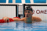 LONDON, ENGLAND - JULY 30: Ryan Lochte of the United States reacts after he competed in the Final of the Men's 200m Freestyle on Day 3 of the London 2012 Olympic Games at the Aquatics Centre on July 30, 2012 in London, England. (Photo by Clive Rose/Getty Images)