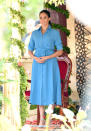 <p>Meghan looked stunning in a $595 blue Cary Dress by Veronica Beard. Photo: Getty Images </p>