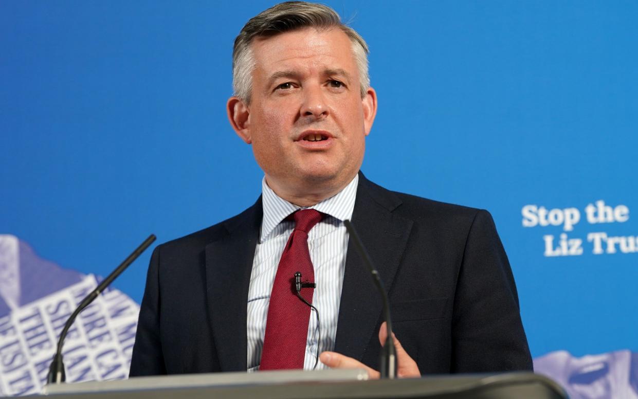 Jonathan Ashworth gives a speech during a press event at in central London, during the General Election campaign