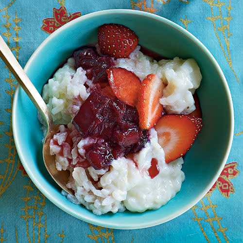 Ruby Port and Rhubarb Risotto with Sugared Strawberries