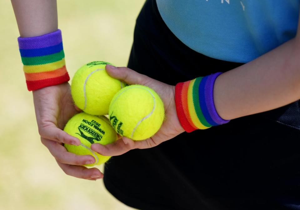 Pride rainbow wrist bands have been worn by volunteers and officials during grass-court events (Mike Egerton/PA) (PA Wire)
