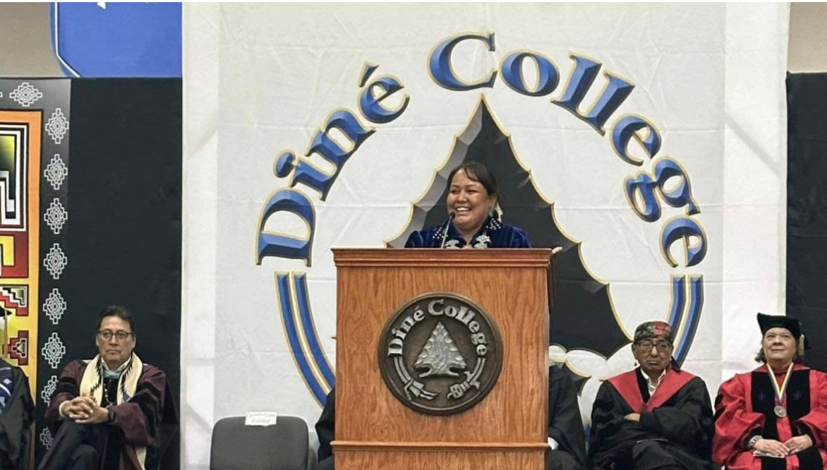 At the Diné College Winter Commencement Ceremony, Speaker Curley delivered a message centered on perseverance, faith, and life teachings. (Photo/Navajo Nation)