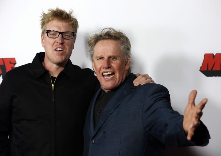 Like Busey, like son... Jake will play the son of his dad's Gary's character from Predator 2 in the new reboot - Credit: Reuters