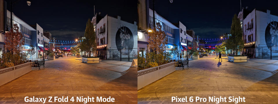 <p>Once again, the two phones were close, though the Pixel 6 Pro maintains a small advantage thanks to better white balance and sharpness on objects like the string of lights.</p>
