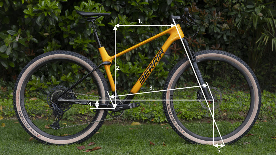 mountain bike with bike geometry lines overlaid