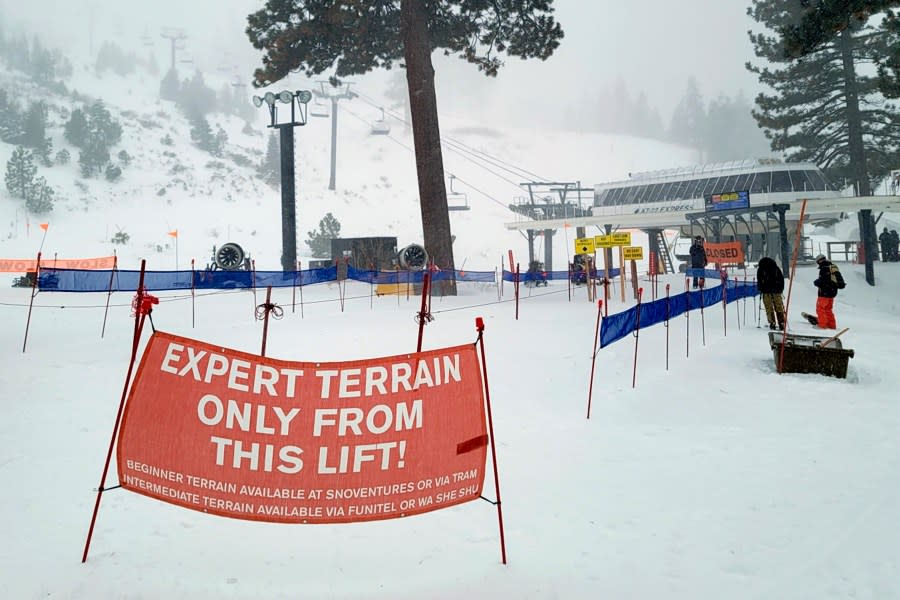 Rescues crews work at the scene of an avalanche at the Palisades Tahoe ski resort on Wednesday, Jan. 10, 2024, near Lake Tahoe, Calif. The avalanche roared through a section of expert trails at the ski resort as a major storm with snow and gusty winds moved into the region, authorities said. (Mark Sponsler via AP)