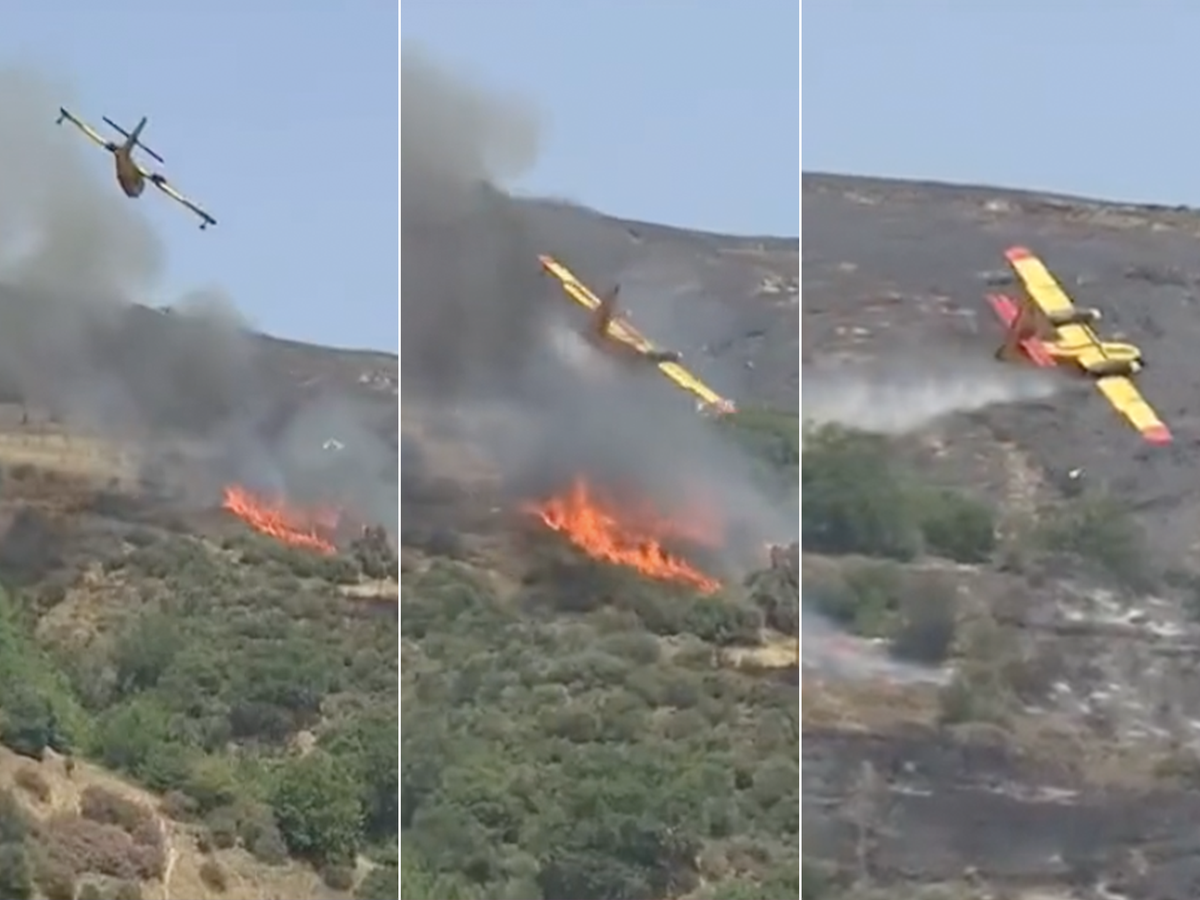 Live television pictures captured the crash of a firefighting plane near Platanistos, on the island of Evia, Greece (.)