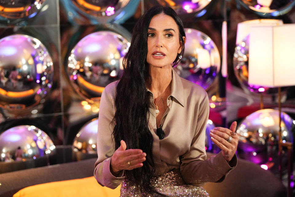 NEW YORK, NEW YORK - JUNE 24: Demi Moore speaks during a National Women's History Museum Benefit Hosted by New York Chair Cheri Kaufman Features Demi Moore and the Broadway Musical 