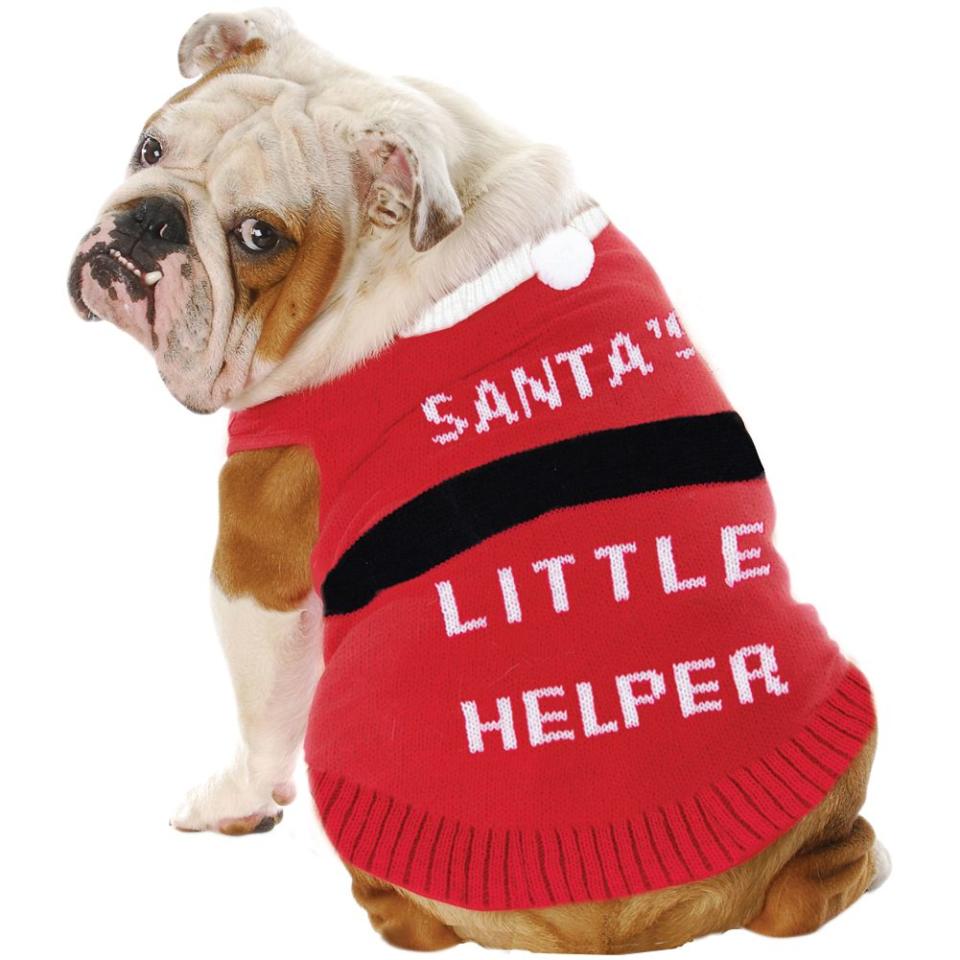 15) Santa’s Helper Christmas Themed Festive Dog Sweater - Size