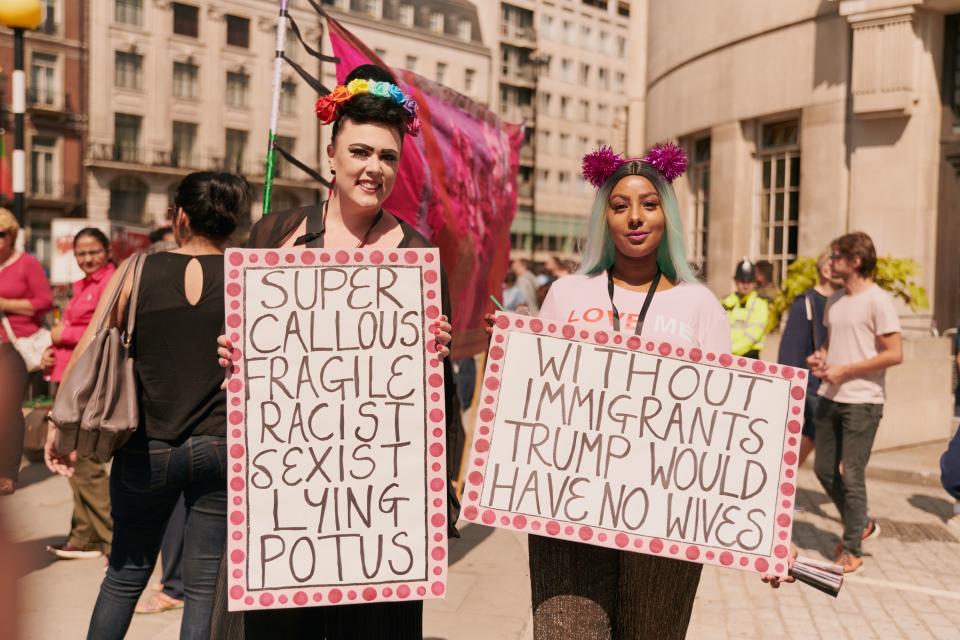 London swelled with protests against Donald Trump during his visit to the U.K., including a giant baby blimp.