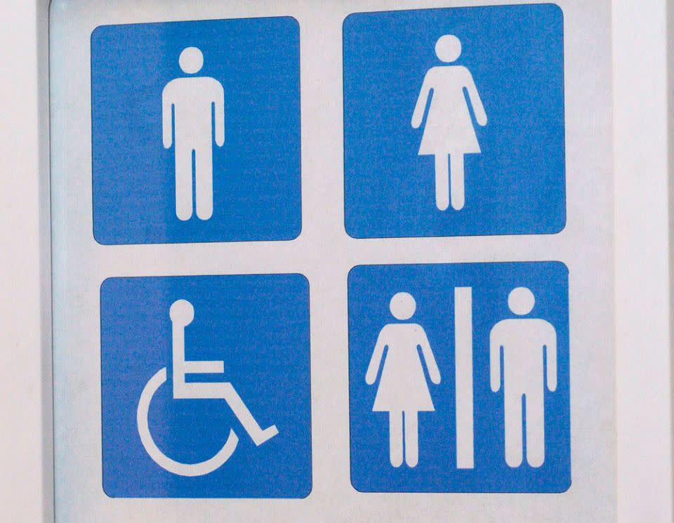 The symbol bottom right denotes a unisex toilet. Source: File/AAP