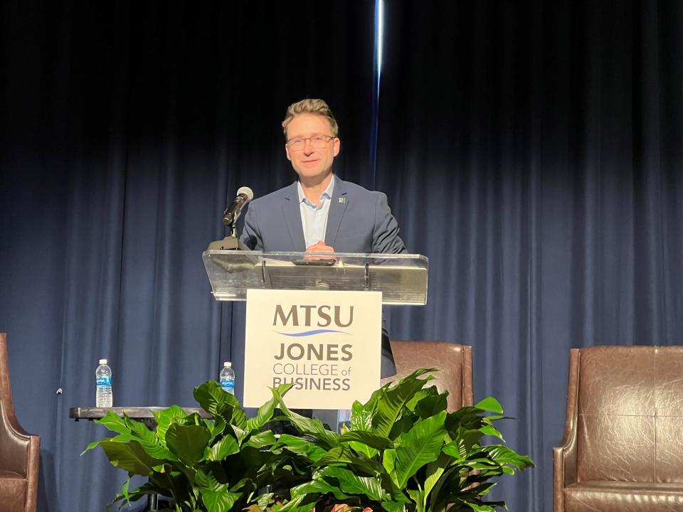 Greater Nashville Regional Council Executive Director Michael Skipper was the keynote speaker at A Forum on Growth and Challenges in Middle Tennessee on MTSU's campus, March 15, 2024.