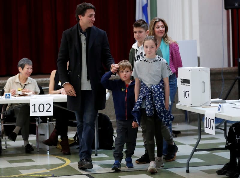 Liberal leader and Canadian Prime Minister Justin Trudeau votes in the federal election in Montreal, Quebec