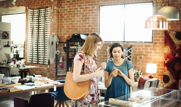 Two women ring shopping