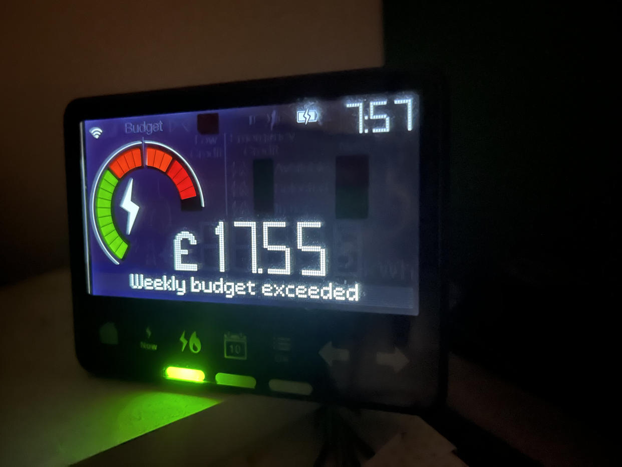 Smart meter showing weekly budget exceeded. Energy crisis