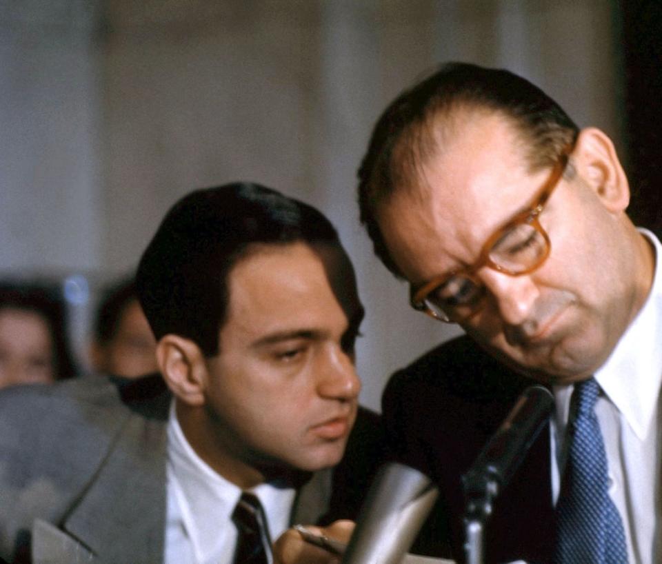 Chief counsel Roy Cohn with Joseph McCarthy during the army-McCarthy hearings in 1954 (Everett/Shutterstock)