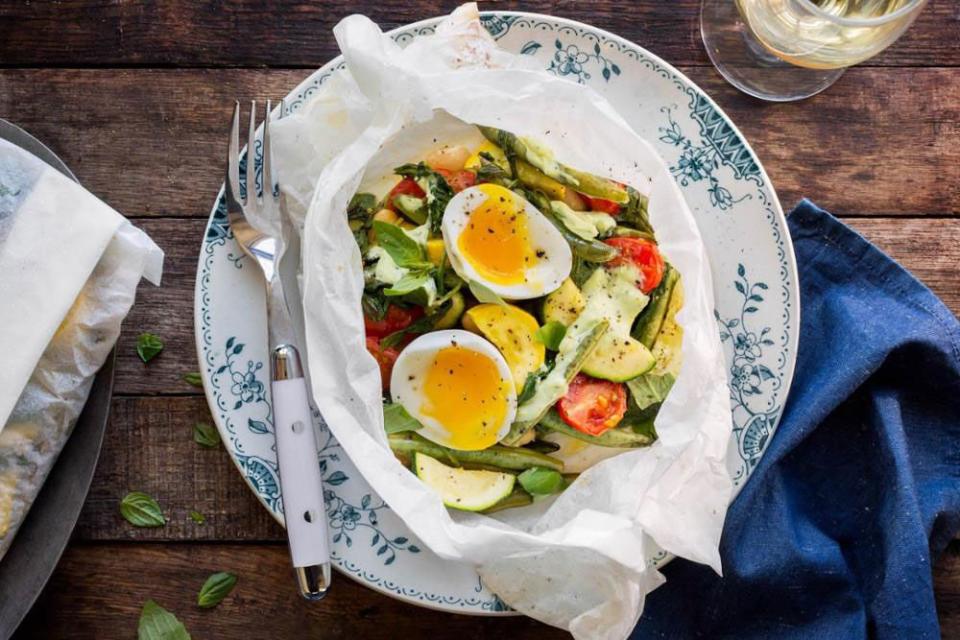 Summer Vegetables with Soft-Cooked Eggs