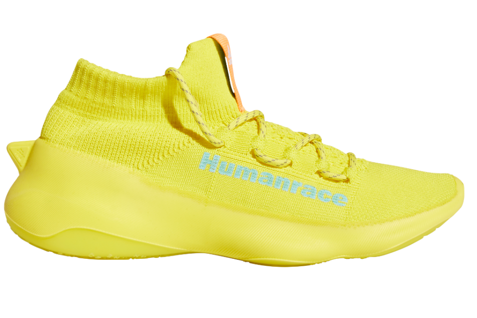 Adidas x Pharrell Williams’ “Shock Yellow” Humanrace Sichona sneakers. - Credit: Courtesy of Adidas