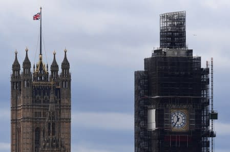 A partial view shows the Houses of Parliament and the Big Ben clock tower in London