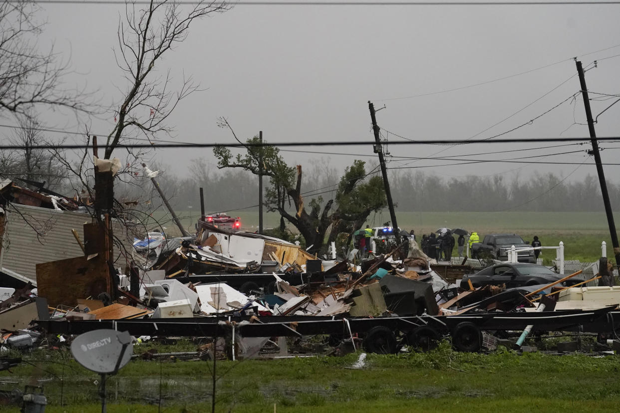Destruction is seen from a tornado that tore through the area in Killona, La., about 30 miles west of New Orleans in St. James Parish, Wednesday, Dec. 14, 2022. (AP Photo/Gerald Herbert)