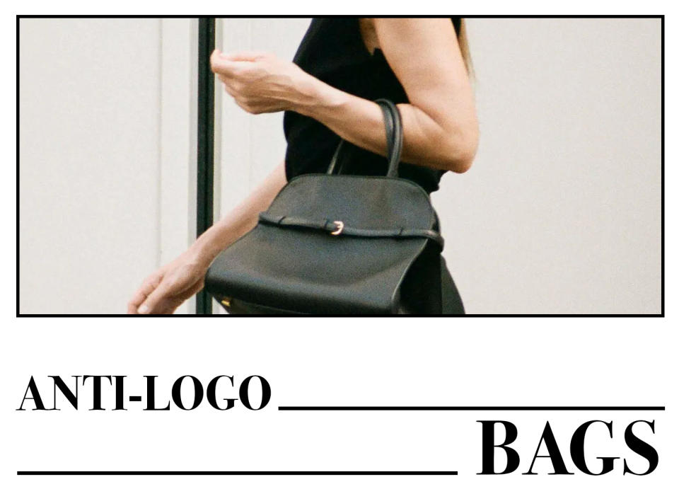 A graphic of a quiet luxury black bag without a logo