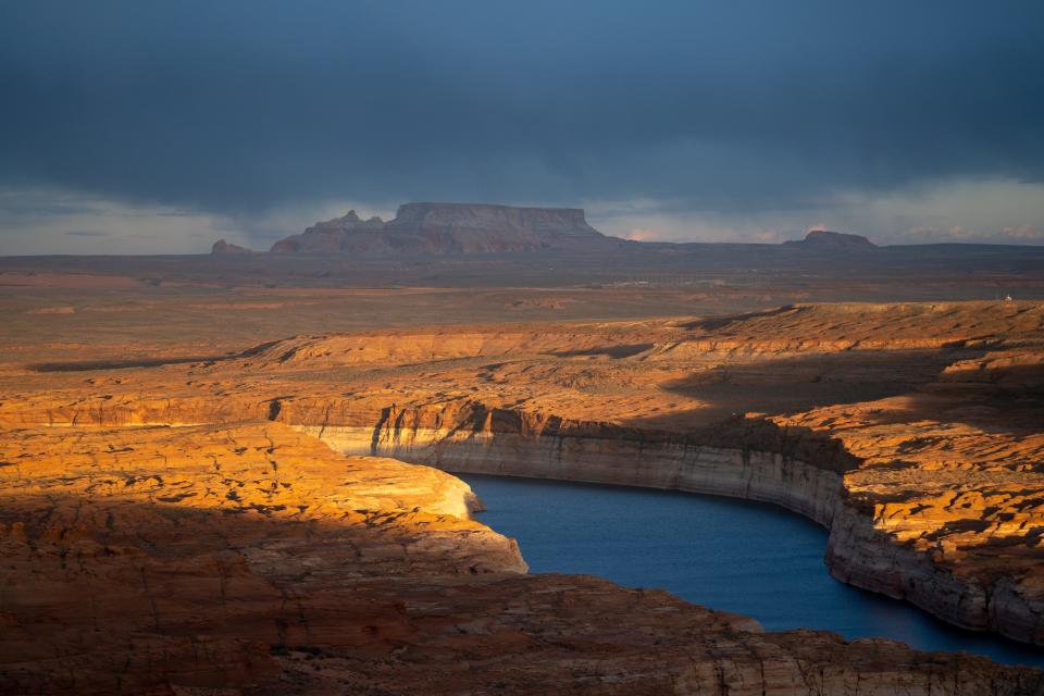 Lake Powell as seen on April 23, 2023, near Page. Lake Powell was at 24% of capacity, 175 feet below its full elevation of 3,700 feet above sea level.