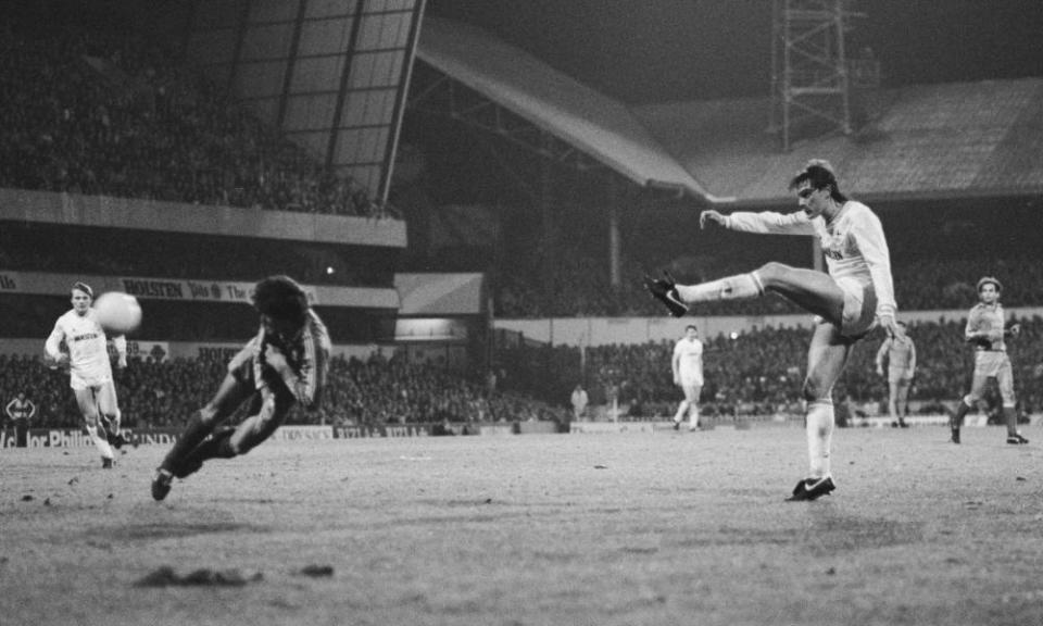 Glenn Hoddle in action for Spurs in the Uefa Cup against Real Madrid in March 1985.