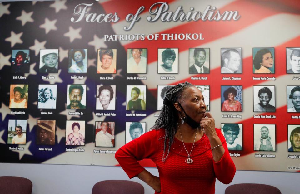 Jannie Everette, CEO/President of the Thiokol Memorial Project, stands inside the Thiokol Memorial Museum in Kingsland, Georgia.