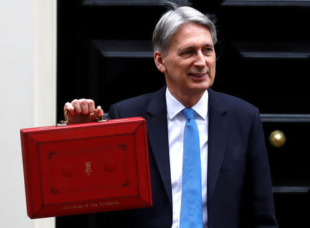 FILE PHOTO: Britain's Finance Secretary Philip Hammond leaves Downing Street on his way to deliver his budget statement to parliament, London, Britain, November 22, 2017. REUTERS/Peter Nicholls/File Photo