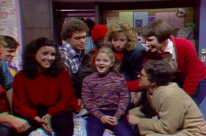 7-year-old Drew Barrymore with the cast of "SNL"