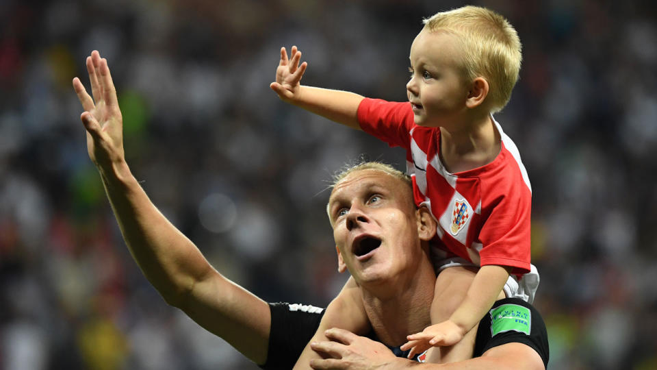 Domagoj Vida with son David. Pic: Getty