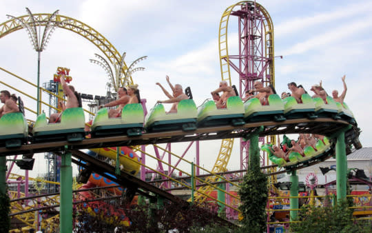 Bums and boobs: When Thorpe Park's Nemesis Inferno got the naked rollercoaster  ride world record - Surrey Live