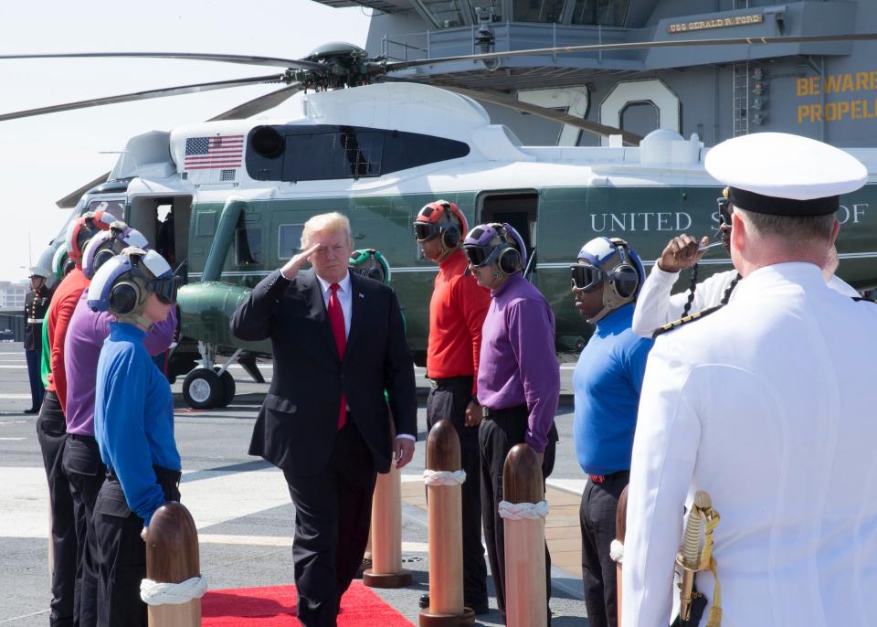 Donald Trump on aircraft carrier Gerald R. Ford