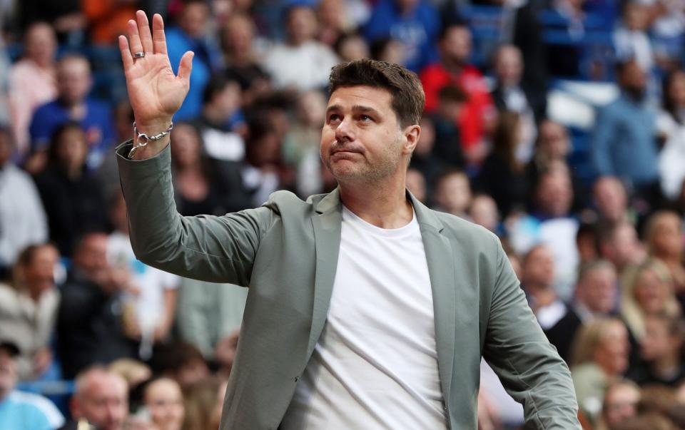 Mauricio Pochettino, Manager of World XI acknowledges the fans prior to Soccer Aid for UNICEF 2024 at Stamford Bridge on June 09, 2024 in London, England