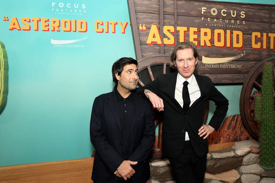 Jason Schwartzman and Wes Anderson strike a pose at the “Asteroid City” premiere in New York. (Focus Features)