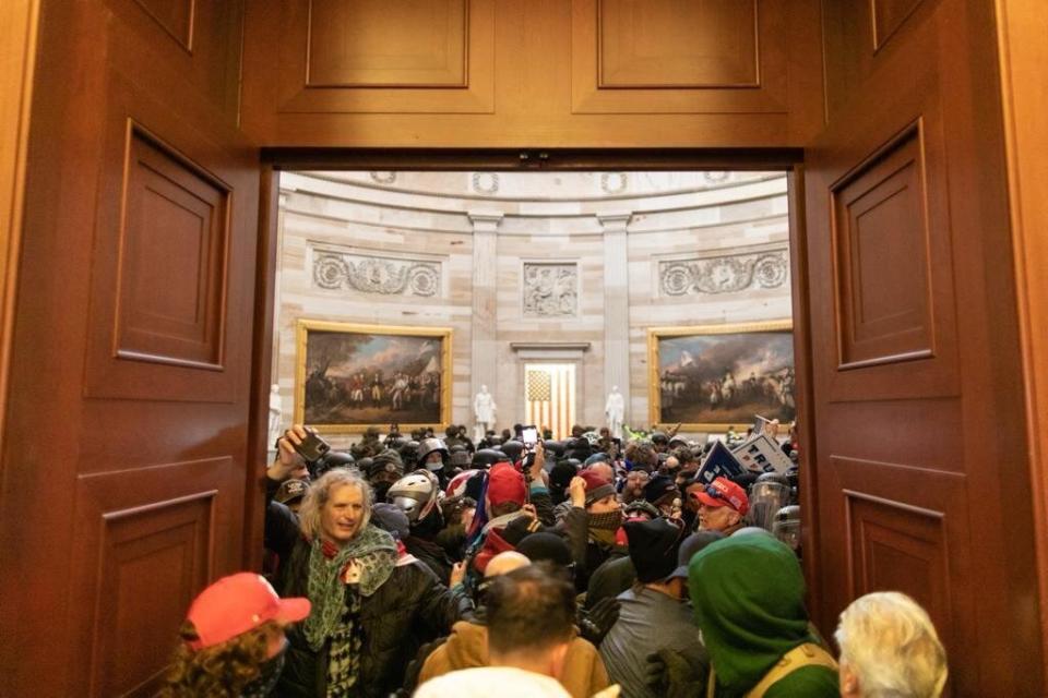 Pro-Trump insurrectionists storm the Capitol after President Donald Trump told them to march on the building to stop Congress from certifying President-elect Joe Biden's win.  (Photo: Photo by Mostafa Bassim/Anadolu Agency via Getty Images)