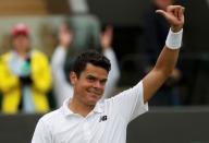 Britain Tennis - Wimbledon - All England Lawn Tennis & Croquet Club, Wimbledon, England - 30/6/16 Canada's Milos Raonic celebrates winning his match against Italy's Andreas Seppi REUTERS/Paul Childs