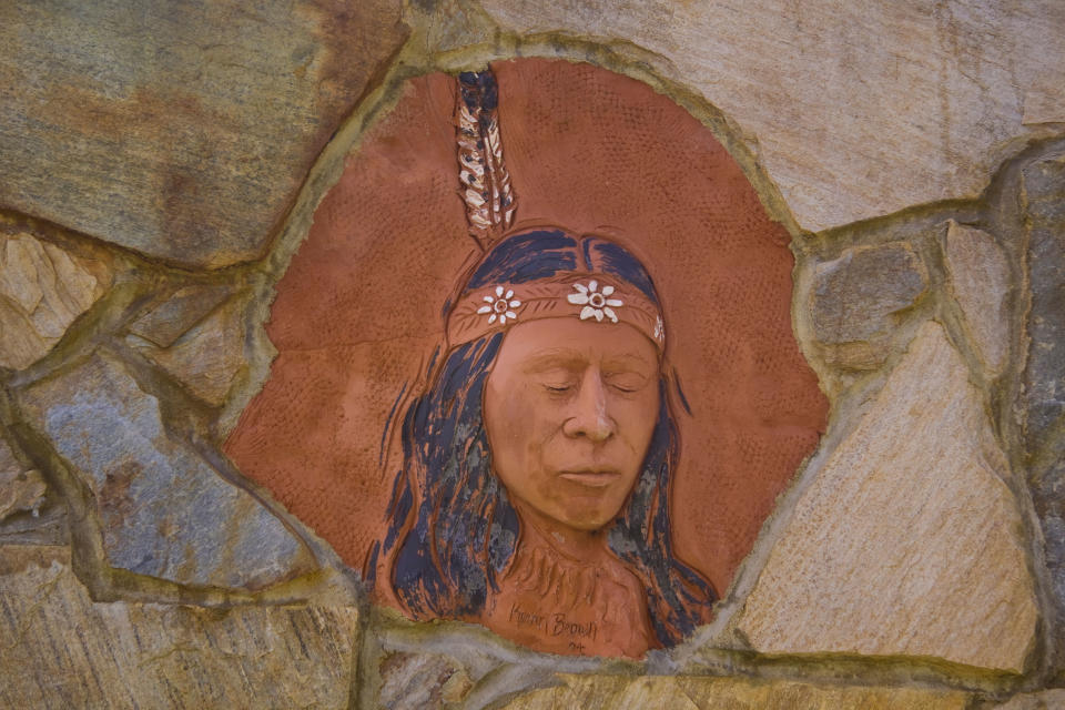 A clay bust of Princess Pocahontas created by Pamunkey Native American Indian Chief Kevin Brown in 2004.