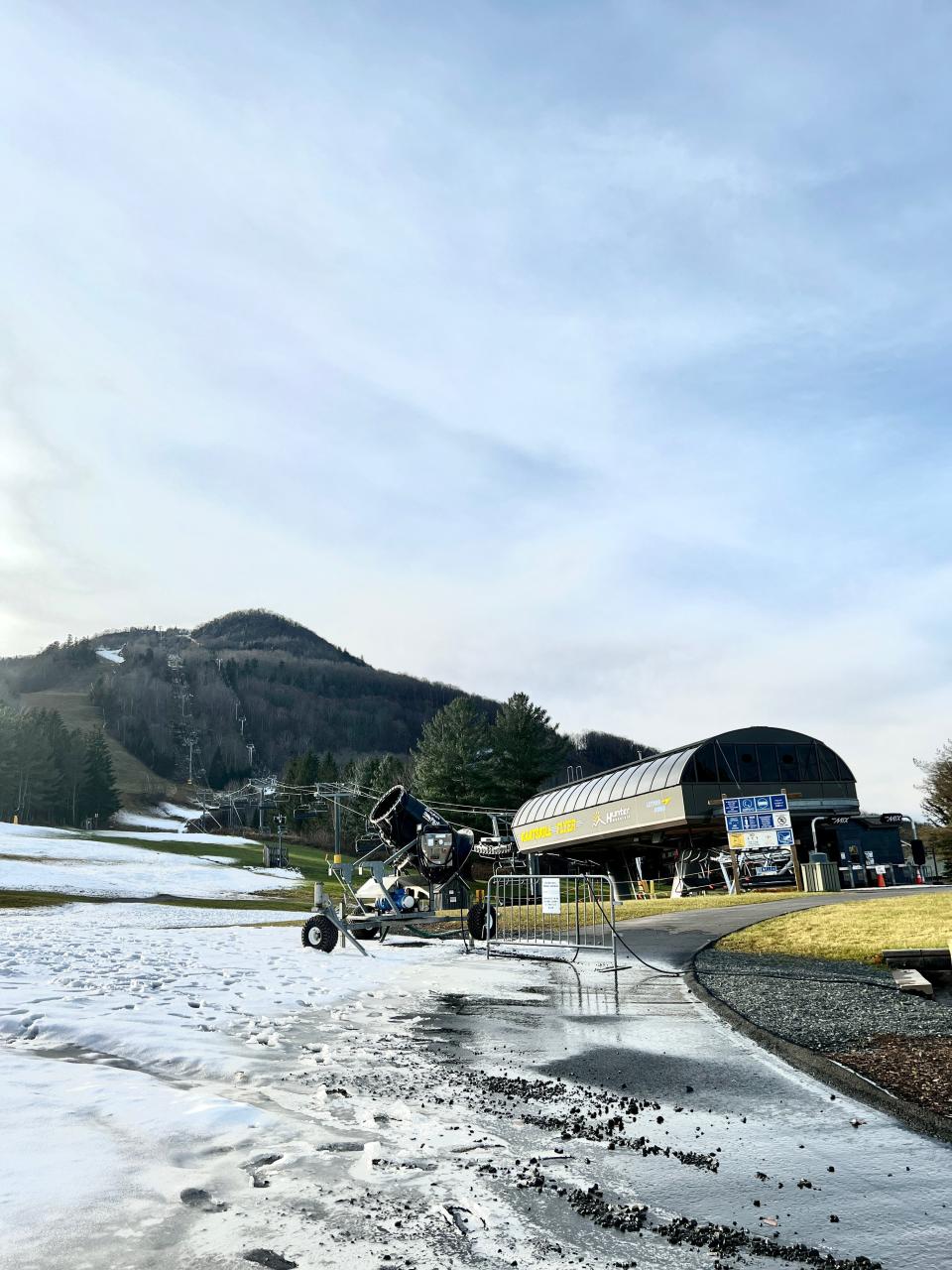 The base area at Hunter Mountain Resort on Nov. 20, 2021. The resort was able to make snow before Thanksgiving and opened for the season on Nov. 26, 2021.