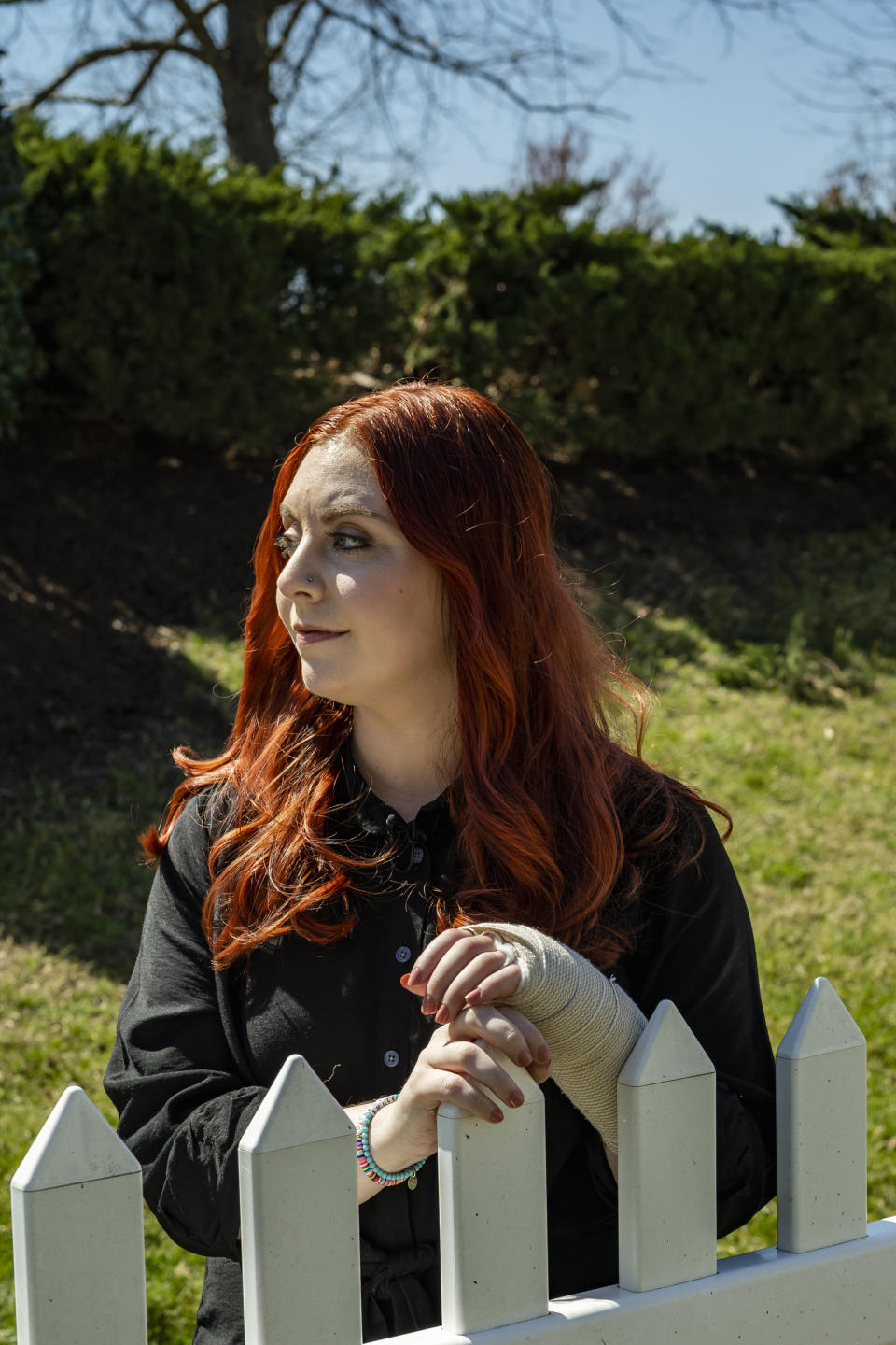 Virginia elementary school teacher Abigail Zwerner poses for a portrait at an undisclosed location in Virginia on March 20, 2023. (Carlos Bernate for NBC News)